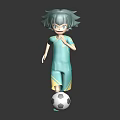 Green Haired Character In Teal Sports Outfit Kicking Black And White Soccer Ball