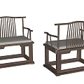 Chinese Style Wooden Leisure Chairs With Slat Back And Padded Seats
