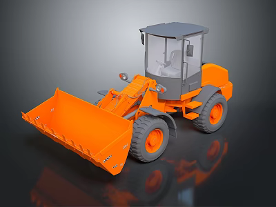 Orange Heavy Duty Utility Loader With Cab Front Bucket And Large Tires 3d model