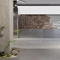 Modern Industrial Style Reception Counter With Exposed Brick Accent And Fresh Indoor Greenery Decoration