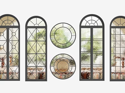 Stylish French Windows With Diverse Shapes And Decorative Glass 3d model