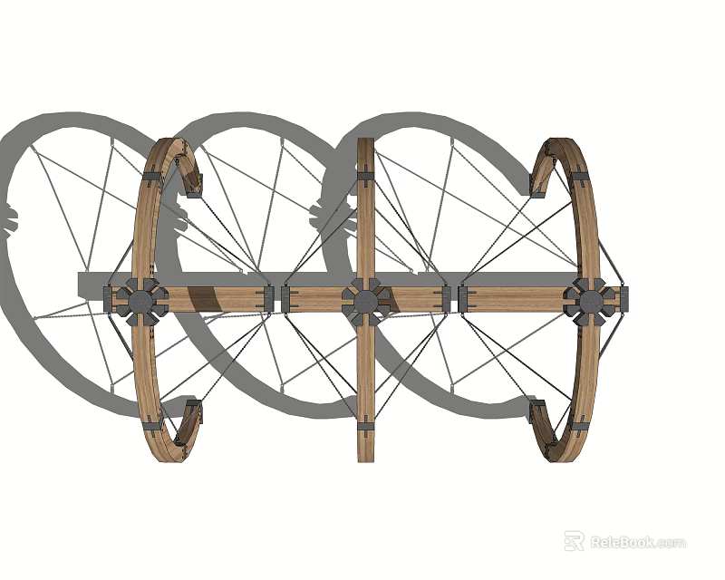 Outdoor Wooden Playground Equipment With Circular Wheel Frames And Multiple Support Structures For Kids 3d model 