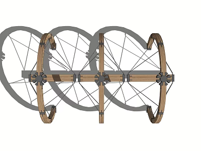 Outdoor Wooden Playground Equipment With Circular Wheel Frames And Multiple Support Structures For Kids 3d model