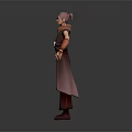 3D Character Model Featuring Pink Hair Crimson Purple Outfit Long Sleeves Loose Pants Gray Background