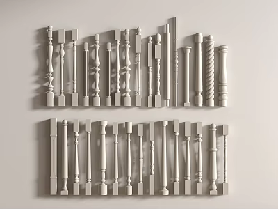 Decorative Balusters with Various Designs and Styles Arranged on White Background 3d model