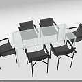 Modern Dining Table Set With Glass Top And Six Black Chairs