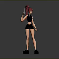 Game Movie Female Character With Red Hair Black Outfit Holding Gun