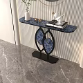 Modern Console Table with Circular Mirror Potted Plant Decorative Items and Metal Frame 3d model