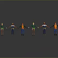 Cartoon Worker Characters Holding Hands In Line With Safety Helmets Colored Vests Gray Background Reflections