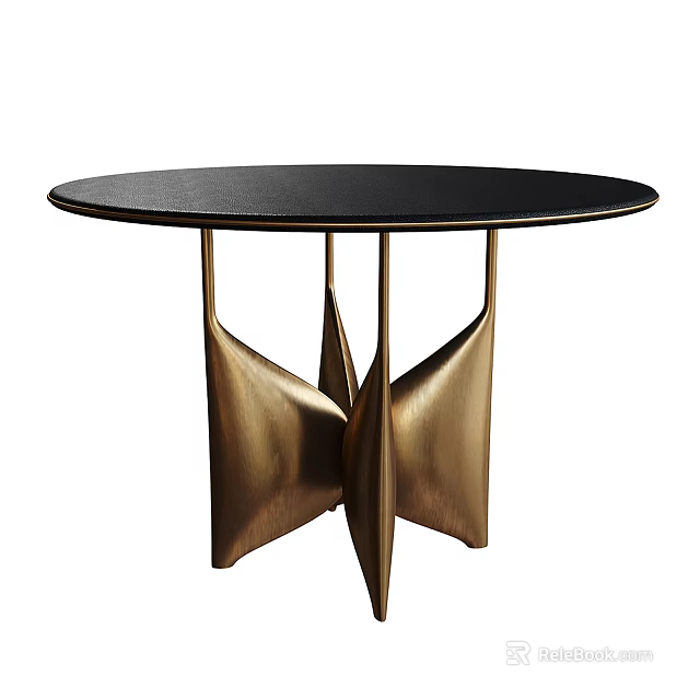 Modern Round Black Dining Table With Gold Metal Artistic Legs And Unique Base Design 3d model 