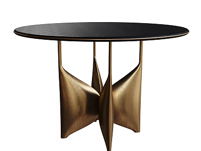 Modern Round Black Dining Table With Gold Metal Artistic Legs And Unique Base Design 3d model