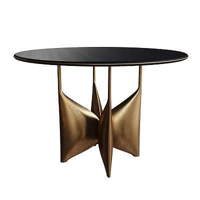 Modern Round Black Dining Table With Gold Metal Artistic Legs And Unique Base Design 3d model