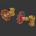 Yellow Hardware Valves With Red Wheel Handles Durable Industrial Tools 3d model