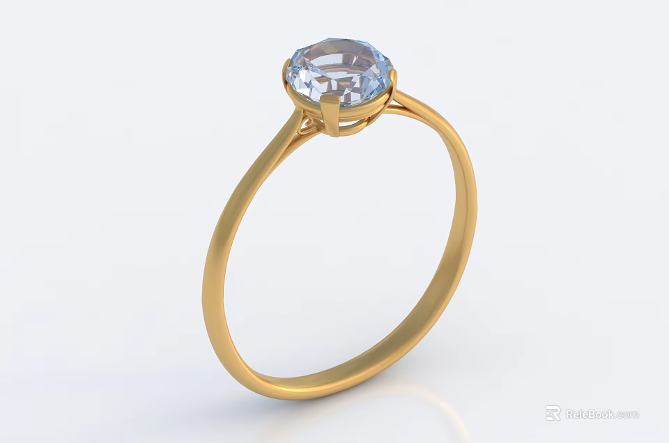 Elegant Gold Ring Featuring Oval Shaped Transparent Gemstone In Classic Design 3d model 