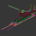 Large Military Cannon Artillery Mounted On Steel Track Platform Structure With Long Barrel