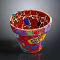 Colorful Flower Pot Decorative Design With Vibrant Red Blue Yellow Patterns