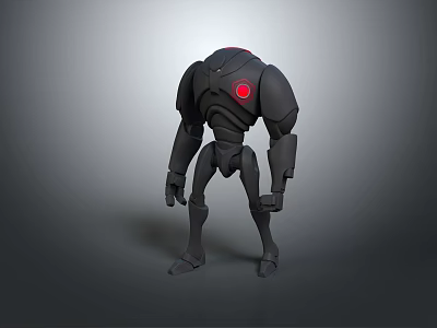 Black Mechanical Robot Character With Red Circular Emblem On Chest 3D Model Design 3d model