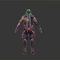 Futuristic Armor 3D Model With Red Gold Accents And Mechanical Details