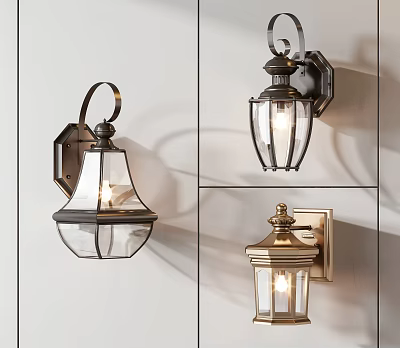 Vintage Classic Wall Mounted Lamps With Glass Shade And Metal Frame 3d model