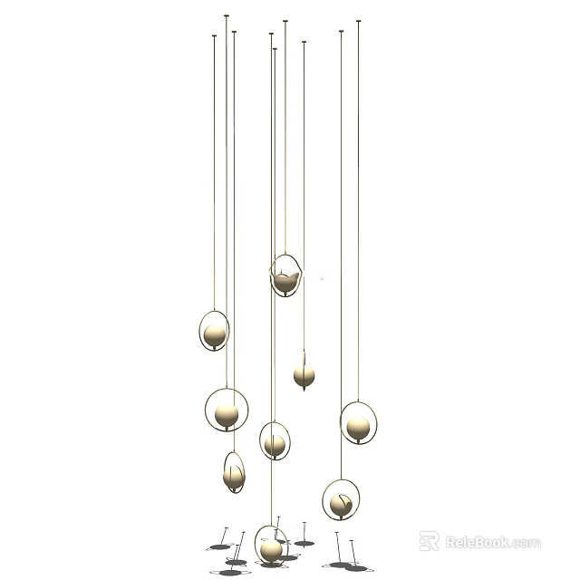 Modern Minimalist Chandelier Featuring Suspended Spherical Lights On Metal Wires for Interior Decoration 3d model 