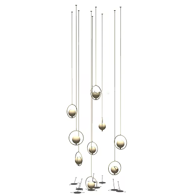 Modern Minimalist Chandelier Featuring Suspended Spherical Lights On Metal Wires for Interior Decoration 3d model