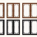 Traditional Style Windows With Wooden Frames Brown Black Colors And Grid Patterns 3d model