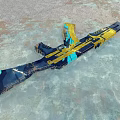 Yellow And Blue Tactical Rifle With Black Components And Modern Grip Design