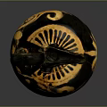 Other Ancient Ceramic Vessel With Black And Yellow Spiral Patterns Curved Handle And Narrow Spout