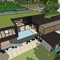 Modern Luxury Detached Villa With Green Roof Swimming Pool Lawn And Surrounding Trees