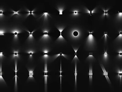 Illuminated Wall Lamps With Various Styles And Projected Light Effects On Black Background 3d model