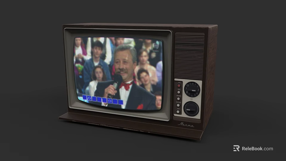 Vintage Television with Wooden Case Displaying Audience and Host with Microphone 3d model 