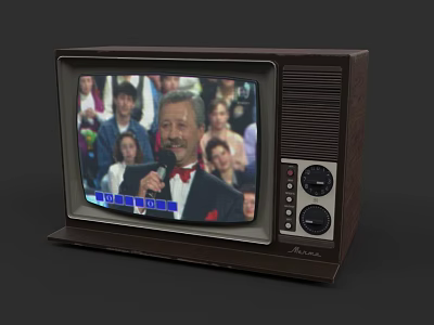 Vintage Television with Wooden Case Displaying Audience and Host with Microphone 3d model