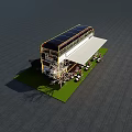 Double Decker Bus Transformed Into Outdoor Leisure Space With Seats Grass And Tree