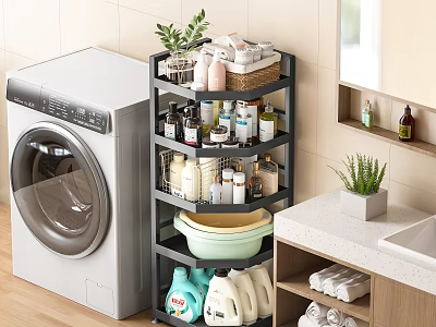 Multi tiered Bathroom Cabinet Rack With Toiletries Baskets Basin And Plants 3d model