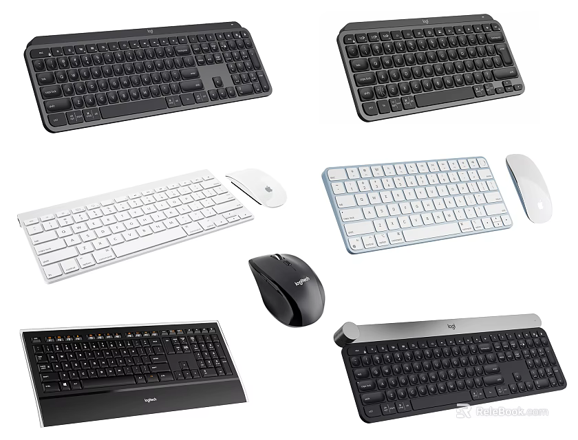 Various Computer Keyboards And Mice In Different Styles For Home Office Setup Use 3d model 
