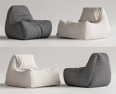 Comfortable Bean Bag Chairs In Gray And Beige Colors For Living Room 3d model