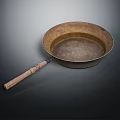 Vintage Brass Frying Pan With Wooden Handle For Daily Household Use