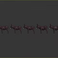Five Purple Donkey Models Standing in a Line on Dark Surface