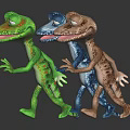 Colorful Blue Green Brown Cartoon Frog Characters Standing On Dark Reflective Background
