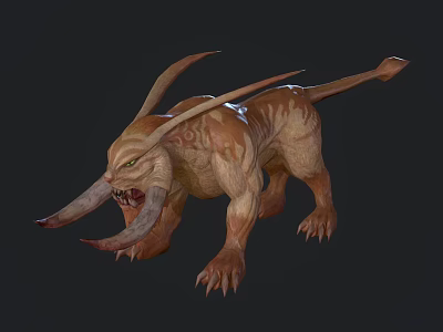 Fierce Mythical Beast With Long Ears Tusks Muscular Limbs And Patterned Skin 3d model