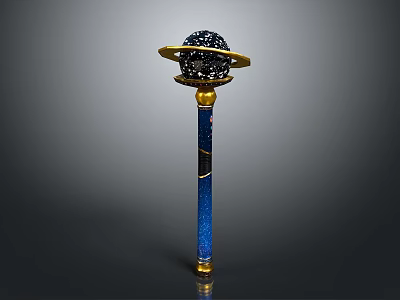 Decorative Scepter With Black Spherical Top Golden Ring And Blue Shaft Design 3d model