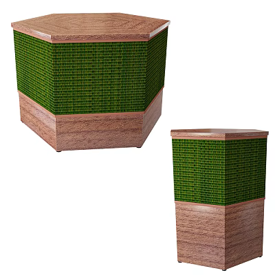 Modern Hexagonal Coffee Table with Green Woven Texture and Wooden Base 3d model