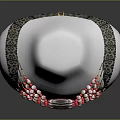 Stylish Multilayer Necklace With Red And White Beads Black Shoulder Accents On Mannequin