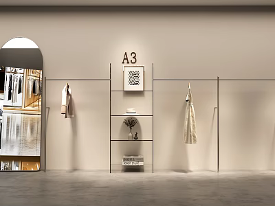 Modern Clothing Store Interior With Clothing Racks Display Shelves And Hanging Clothes 3d model