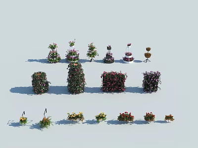 Various Flowering Shrubs With Pink Yellow Purple Blooms And Pruned Shapes For Garden Landscaping 3d model