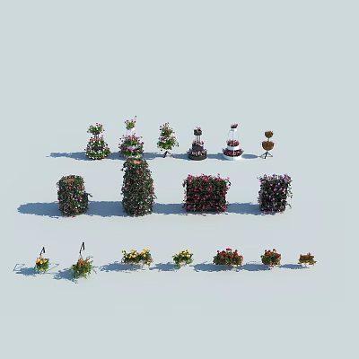 Various Flowering Shrubs With Pink Yellow Purple Blooms And Pruned Shapes For Garden Landscaping 3d model