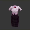 Women's White Short Sleeve Top With Black Vest Red Bow Tie And Black Skirt