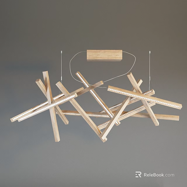 Modern Wooden Chandelier with Intersecting Wooden Sticks and Minimalist Design 3d model 