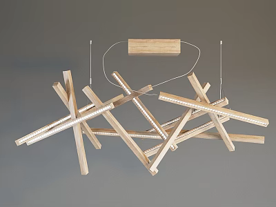 Modern Wooden Chandelier with Intersecting Wooden Sticks and Minimalist Design 3d model