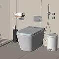 White Smart Toilet With LED Light In Modern Bathroom With Trash Bin And Holder